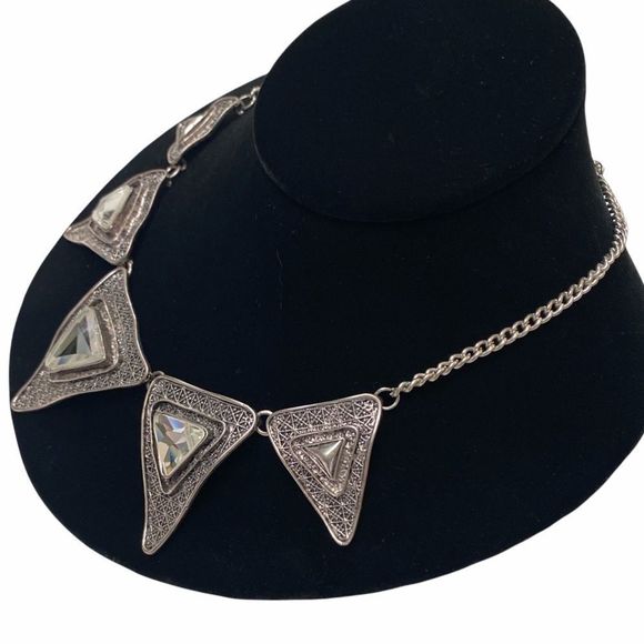 Vintage Silver Mod Mirrored Spiky Necklace - Picture 4 of 16